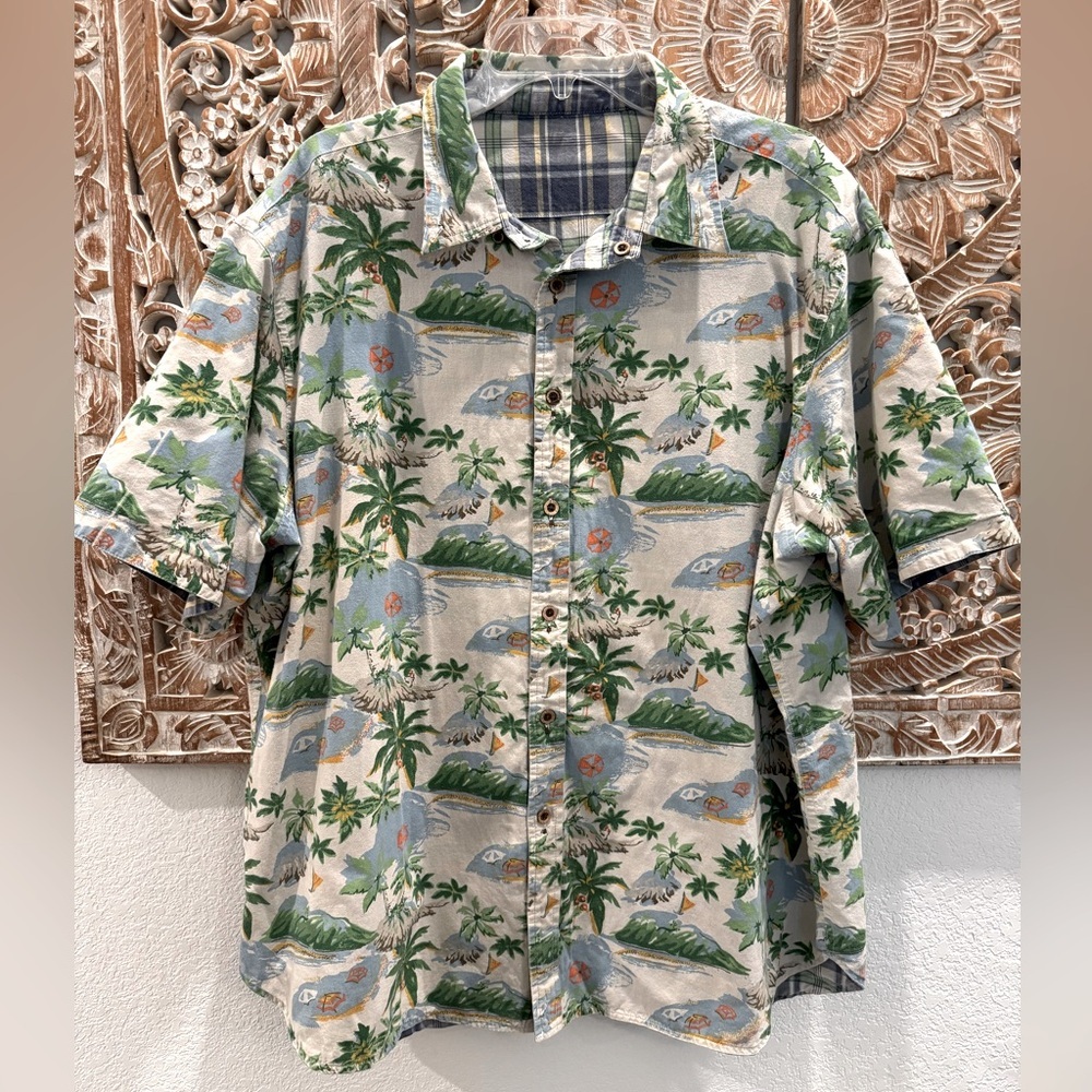 Tailor Vintage Reversible Hawaiian Plaid Button Down Short Sleeve Shirt- 2XL